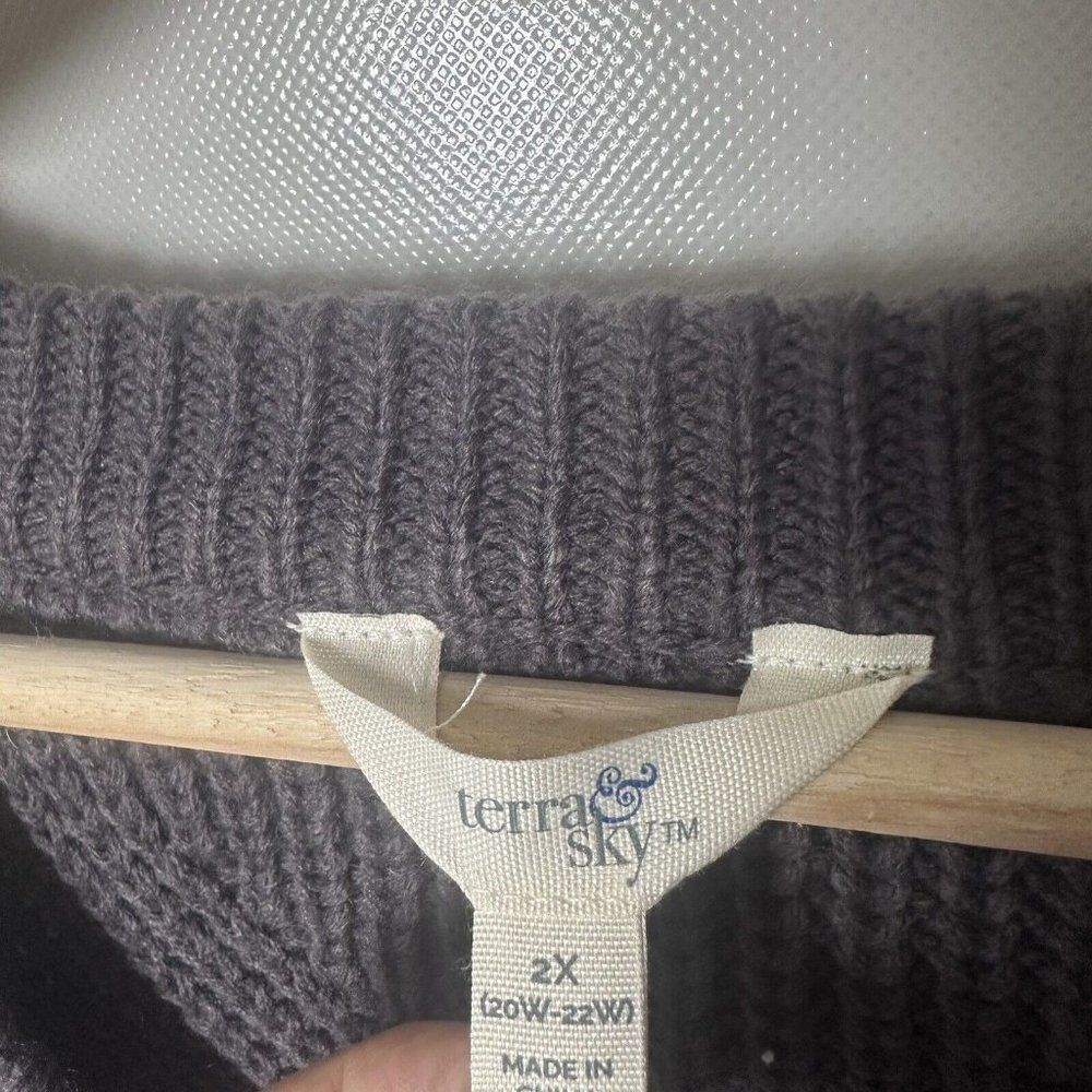 Terra & Sky Womens Sweater Purple Gray V Neck Swirl Knit Classy Fall Color 2X - Picture 3 of 7